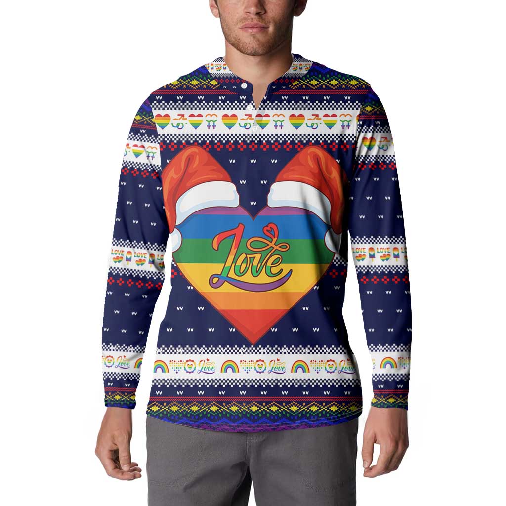 LGBT Heart Christmas Yall Christmas Button Sweatshirt Xmas Holiday Patterns - Wonder Print Shop