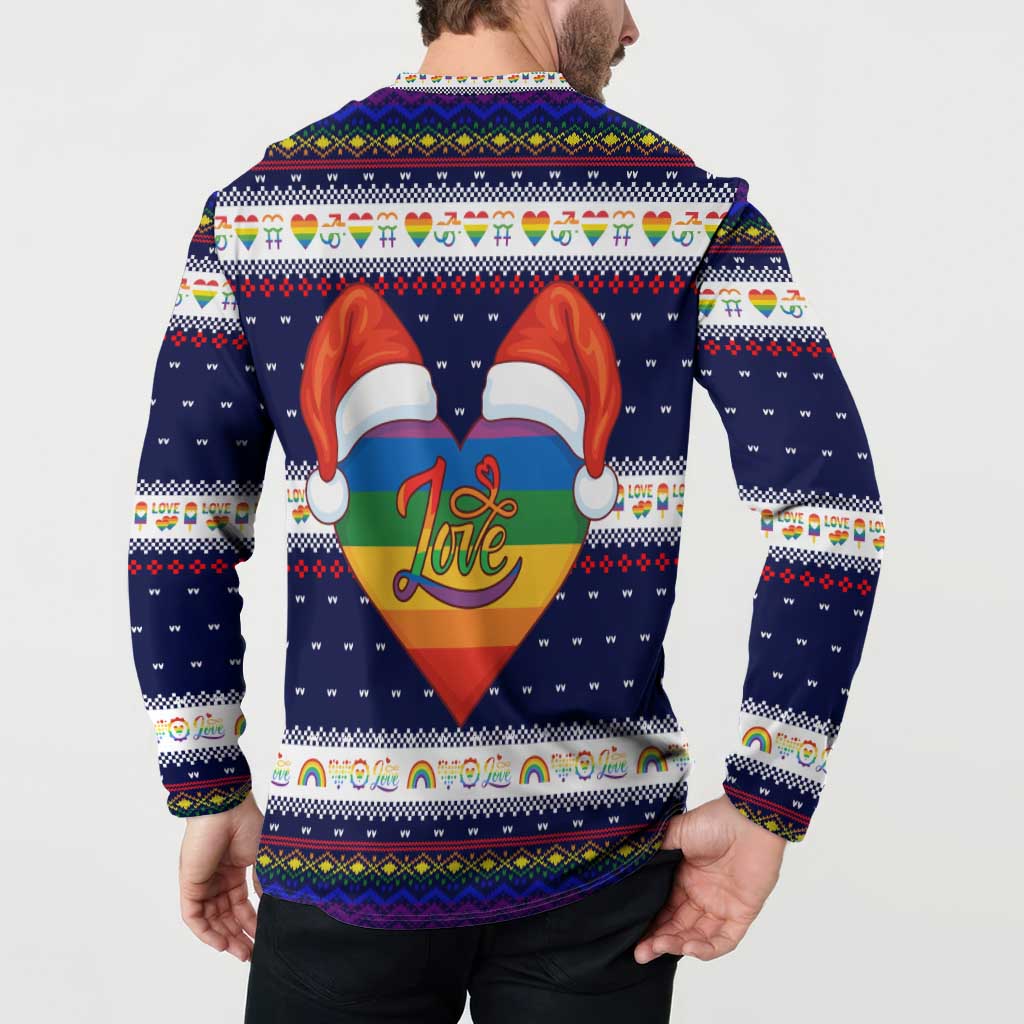 LGBT Heart Christmas Yall Christmas Button Sweatshirt Xmas Holiday Patterns - Wonder Print Shop