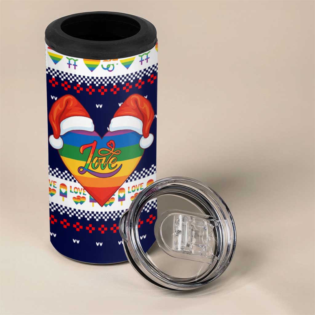 LGBT Heart Christmas Yall Christmas 4 in 1 Can Cooler Tumbler Xmas Holiday Patterns - Wonder Print Shop