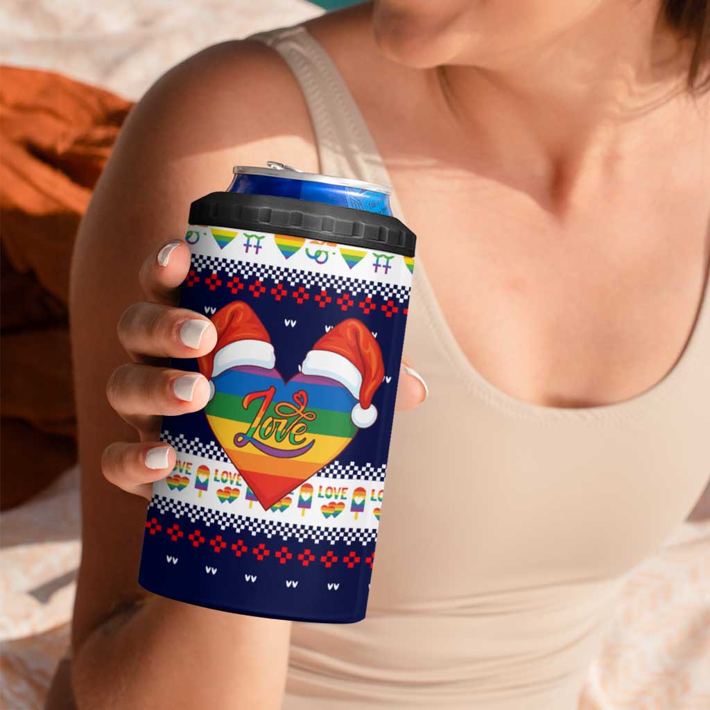 LGBT Heart Christmas Yall Christmas 4 in 1 Can Cooler Tumbler Xmas Holiday Patterns - Wonder Print Shop
