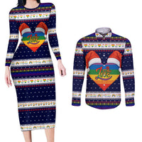 LGBT Heart Christmas Yall Christmas Couples Matching Long Sleeve Bodycon Dress and Long Sleeve Button Shirt Xmas Holiday Patterns - Wonder Print Shop