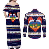 LGBT Heart Christmas Yall Christmas Couples Matching Off Shoulder Maxi Dress and Long Sleeve Button Shirt Xmas Holiday Patterns - Wonder Print Shop
