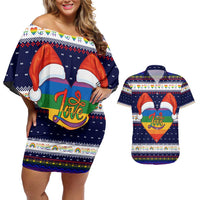 LGBT Heart Christmas Yall Christmas Couples Matching Off Shoulder Short Dress and Hawaiian Shirt Xmas Holiday Patterns - Wonder Print Shop