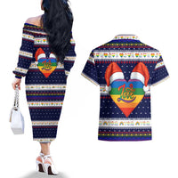 LGBT Heart Christmas Yall Christmas Couples Matching Off The Shoulder Long Sleeve Dress and Hawaiian Shirt Xmas Holiday Patterns - Wonder Print Shop