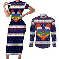 LGBT Heart Christmas Yall Christmas Couples Matching Short Sleeve Bodycon Dress and Long Sleeve Button Shirt Xmas Holiday Patterns - Wonder Print Shop