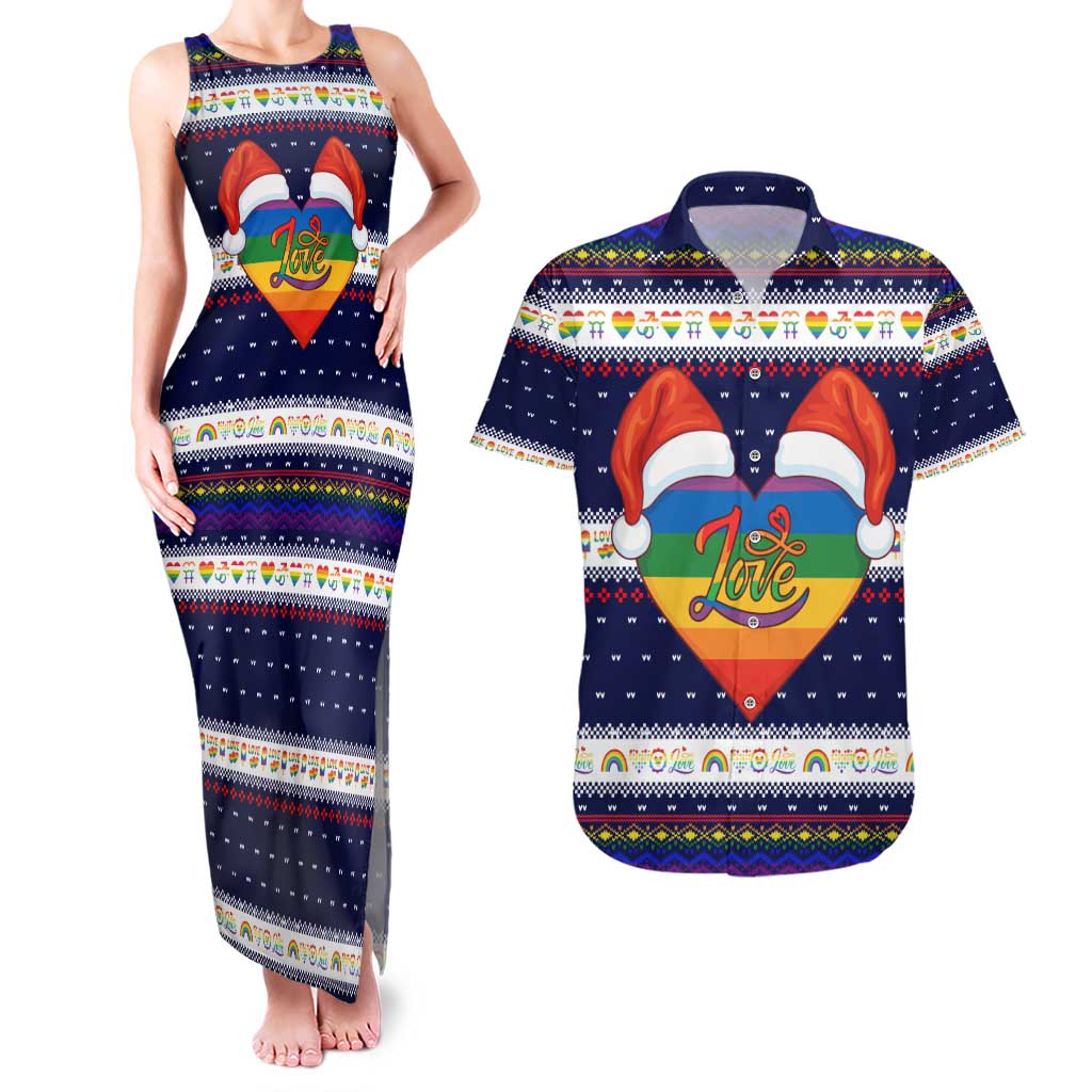 LGBT Heart Christmas Yall Christmas Couples Matching Tank Maxi Dress and Hawaiian Shirt Xmas Holiday Patterns - Wonder Print Shop