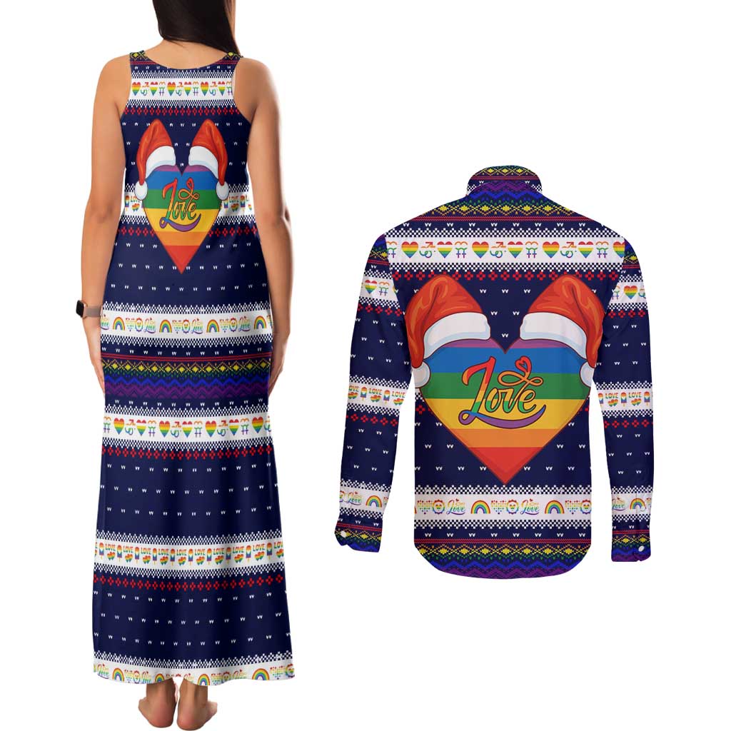 LGBT Heart Christmas Yall Christmas Couples Matching Tank Maxi Dress and Long Sleeve Button Shirt Xmas Holiday Patterns - Wonder Print Shop
