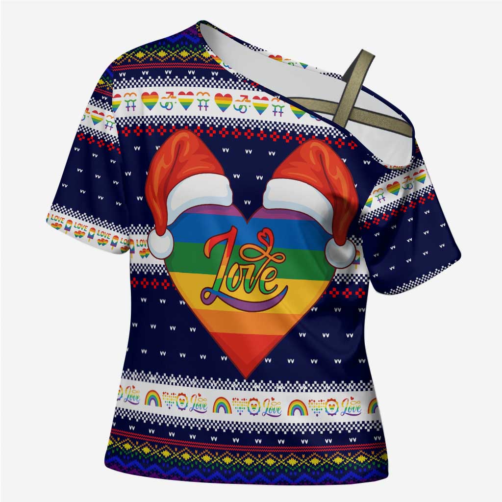 LGBT Heart Christmas Yall Christmas Cross Shoulder Shirt Xmas Holiday Patterns - Wonder Print Shop