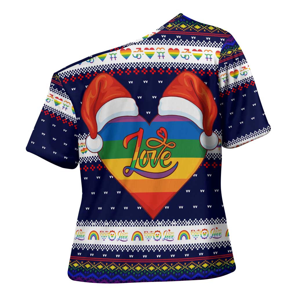 LGBT Heart Christmas Yall Christmas Cross Shoulder Shirt Xmas Holiday Patterns - Wonder Print Shop