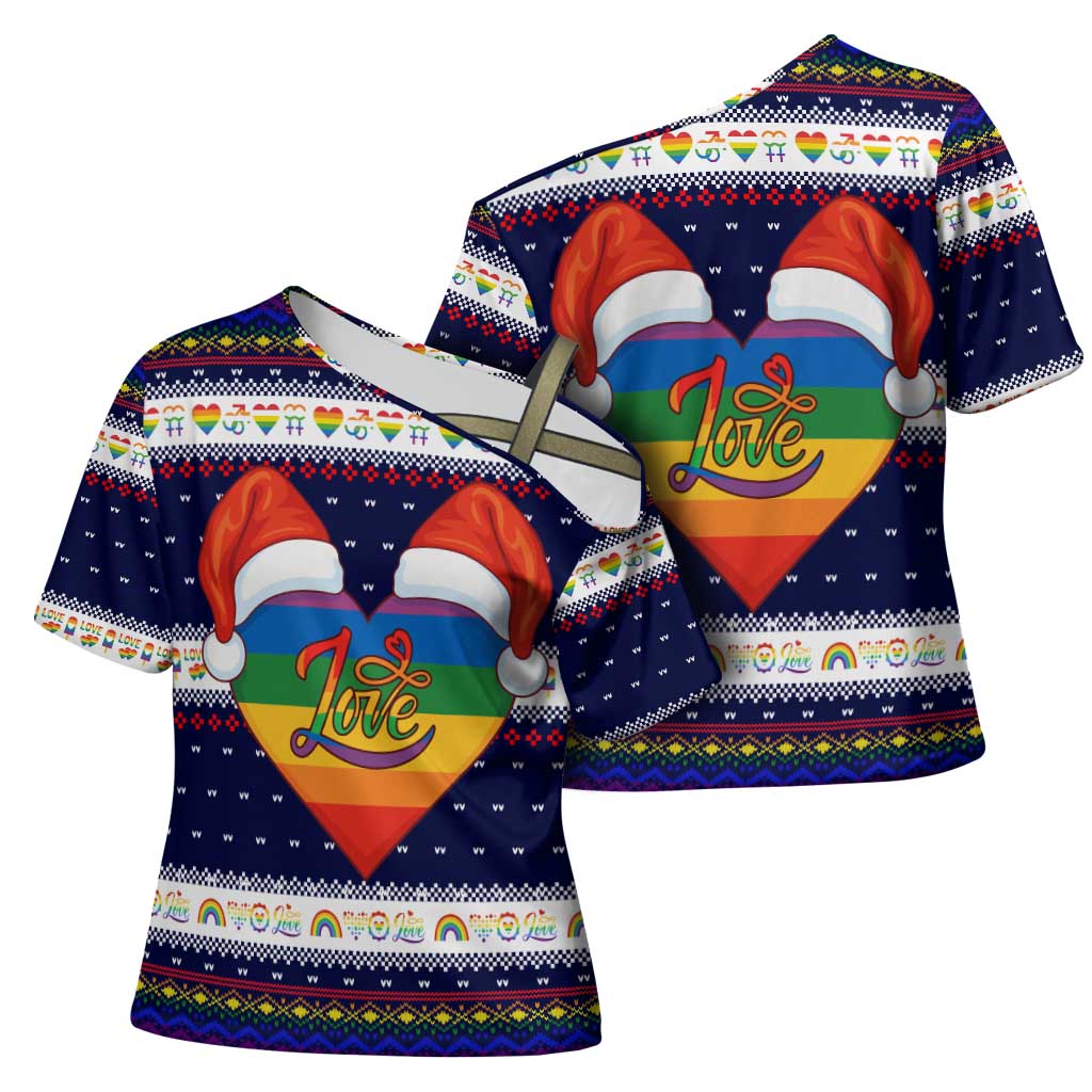 LGBT Heart Christmas Yall Christmas Cross Shoulder Shirt Xmas Holiday Patterns - Wonder Print Shop