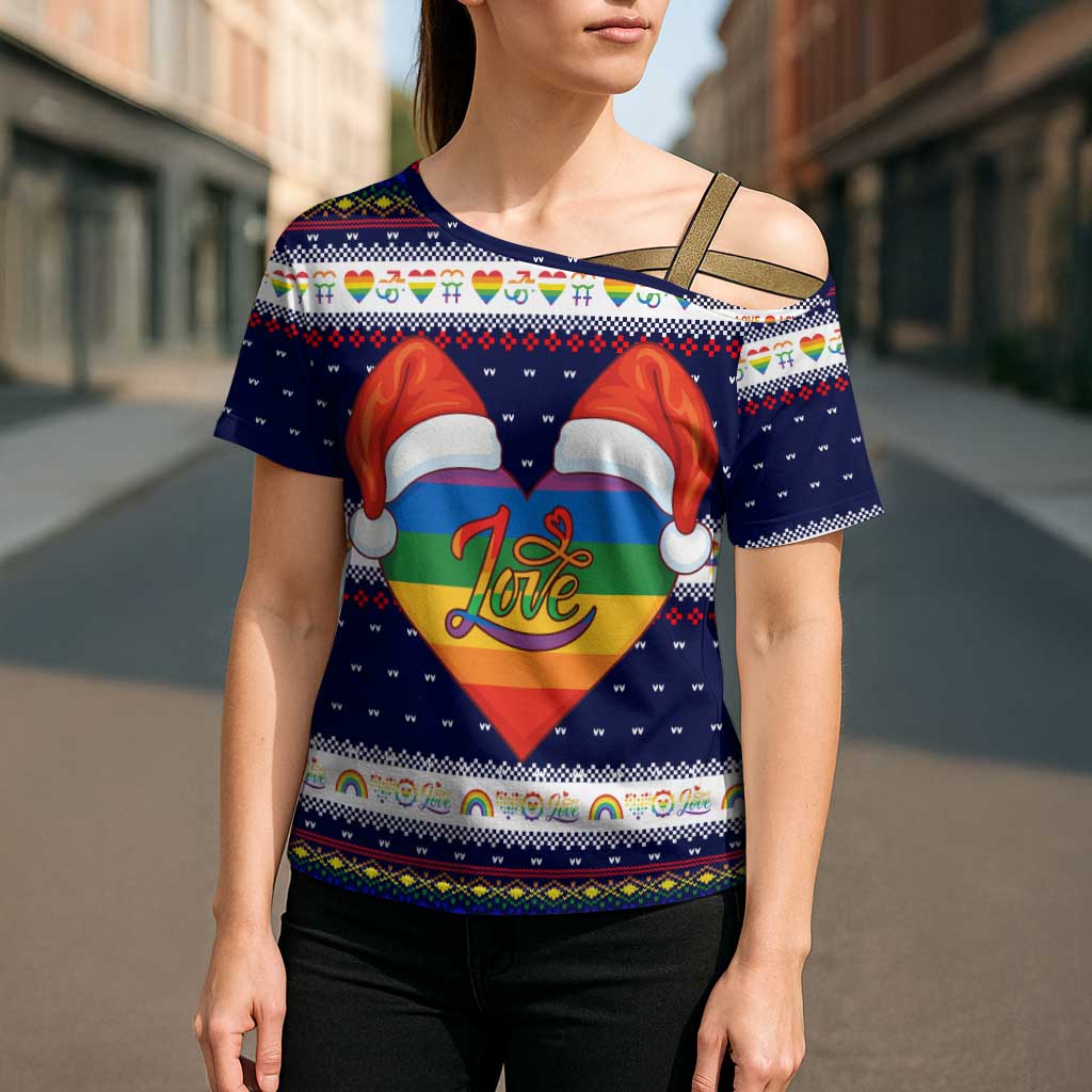 LGBT Heart Christmas Yall Christmas Cross Shoulder Shirt Xmas Holiday Patterns - Wonder Print Shop