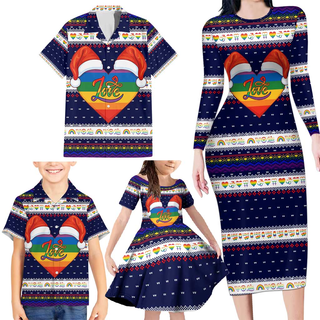 LGBT Heart Christmas Yall Christmas Family Matching Long Sleeve Bodycon Dress and Hawaiian Shirt Xmas Holiday Patterns - Wonder Print Shop