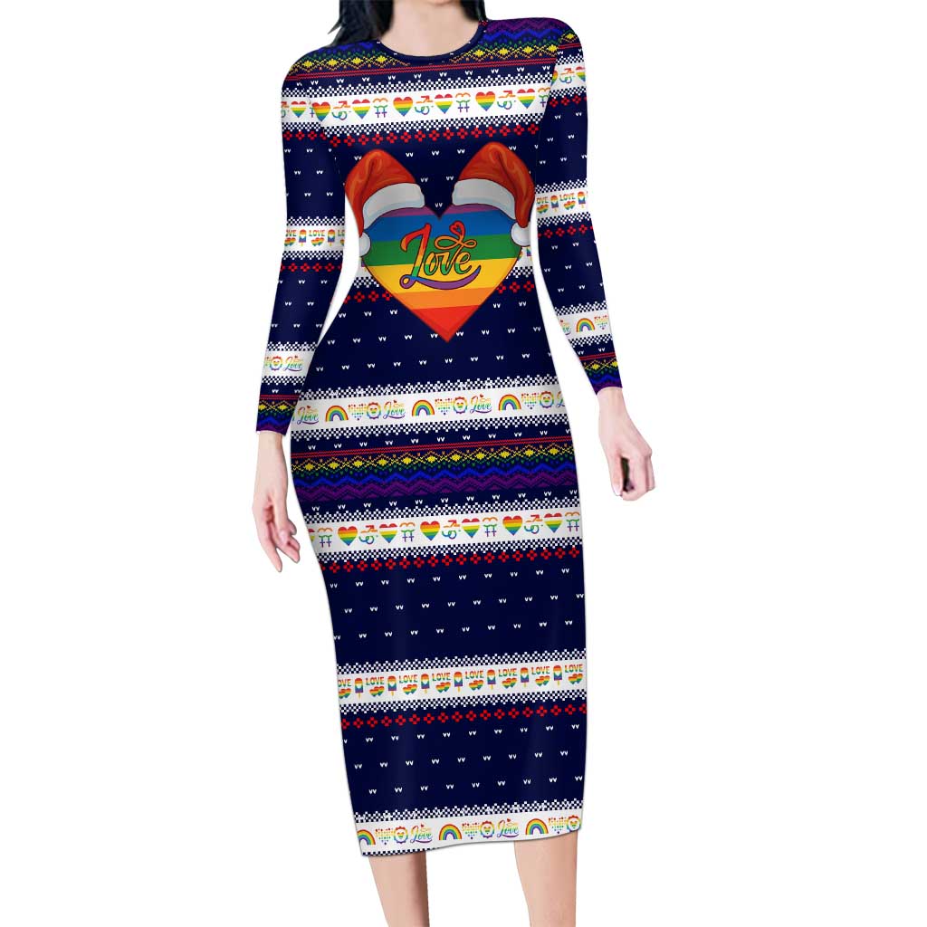 LGBT Heart Christmas Yall Christmas Family Matching Long Sleeve Bodycon Dress and Hawaiian Shirt Xmas Holiday Patterns - Wonder Print Shop