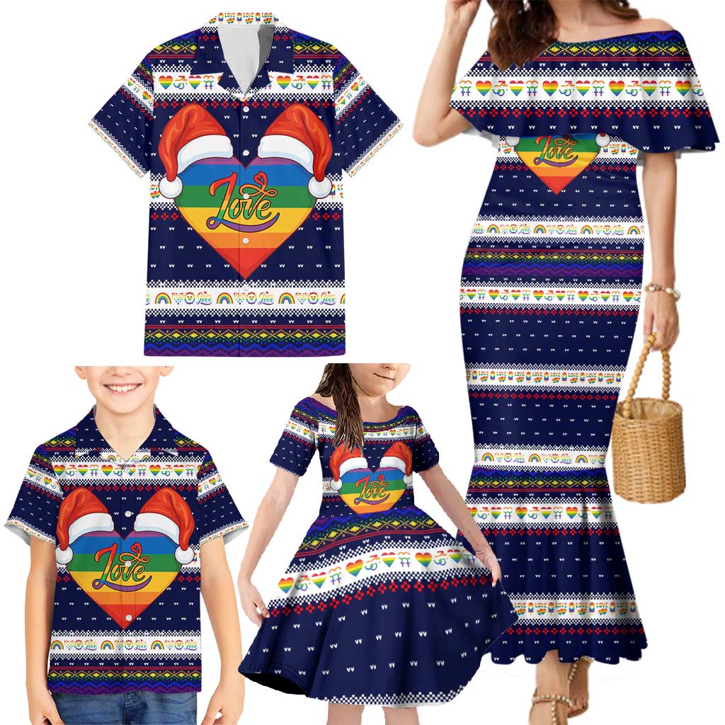 LGBT Heart Christmas Yall Christmas Family Matching Mermaid Dress and Hawaiian Shirt Xmas Holiday Patterns - Wonder Print Shop