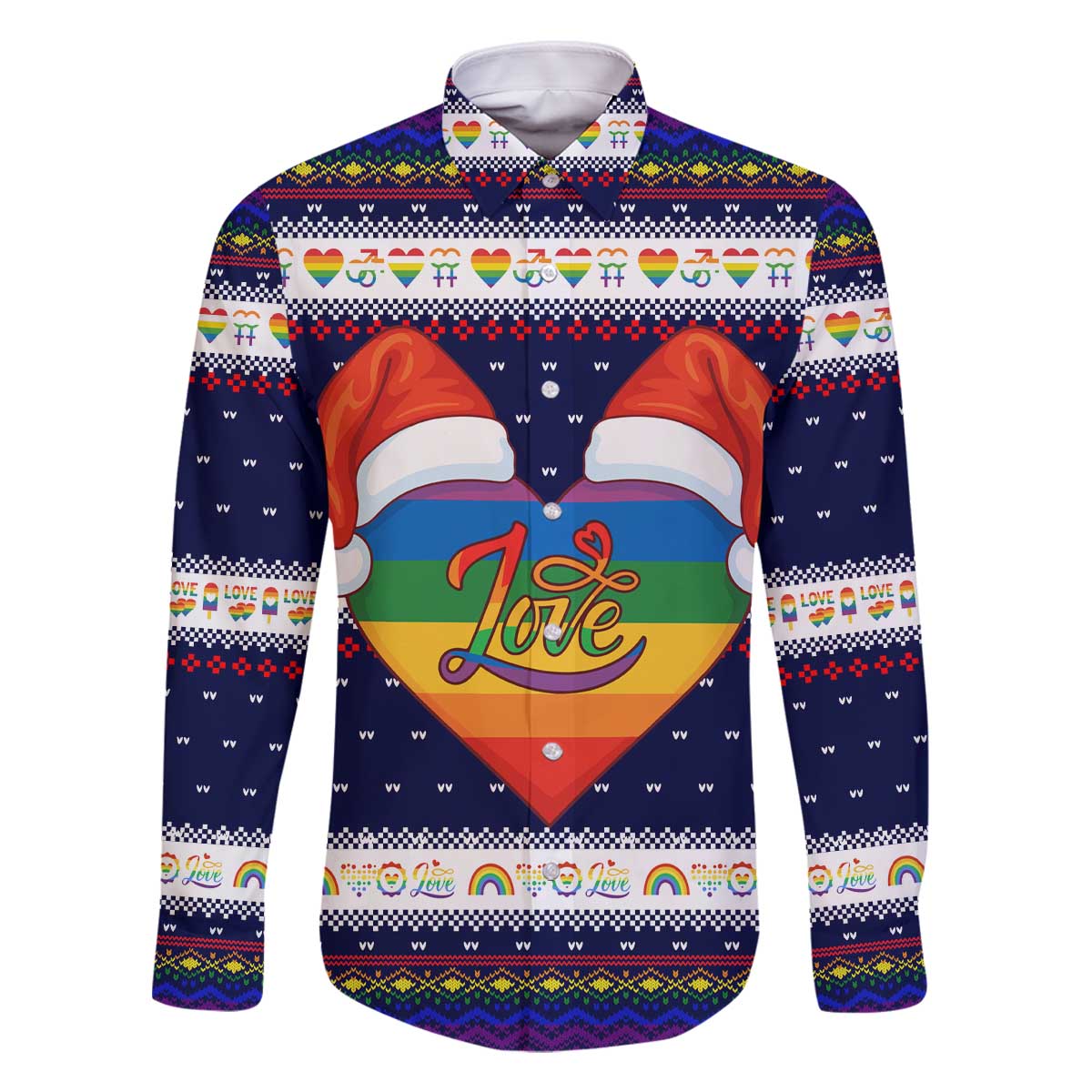 LGBT Heart Christmas Yall Christmas Family Matching Off The Shoulder Long Sleeve Dress and Hawaiian Shirt Xmas Holiday Patterns - Wonder Print Shop