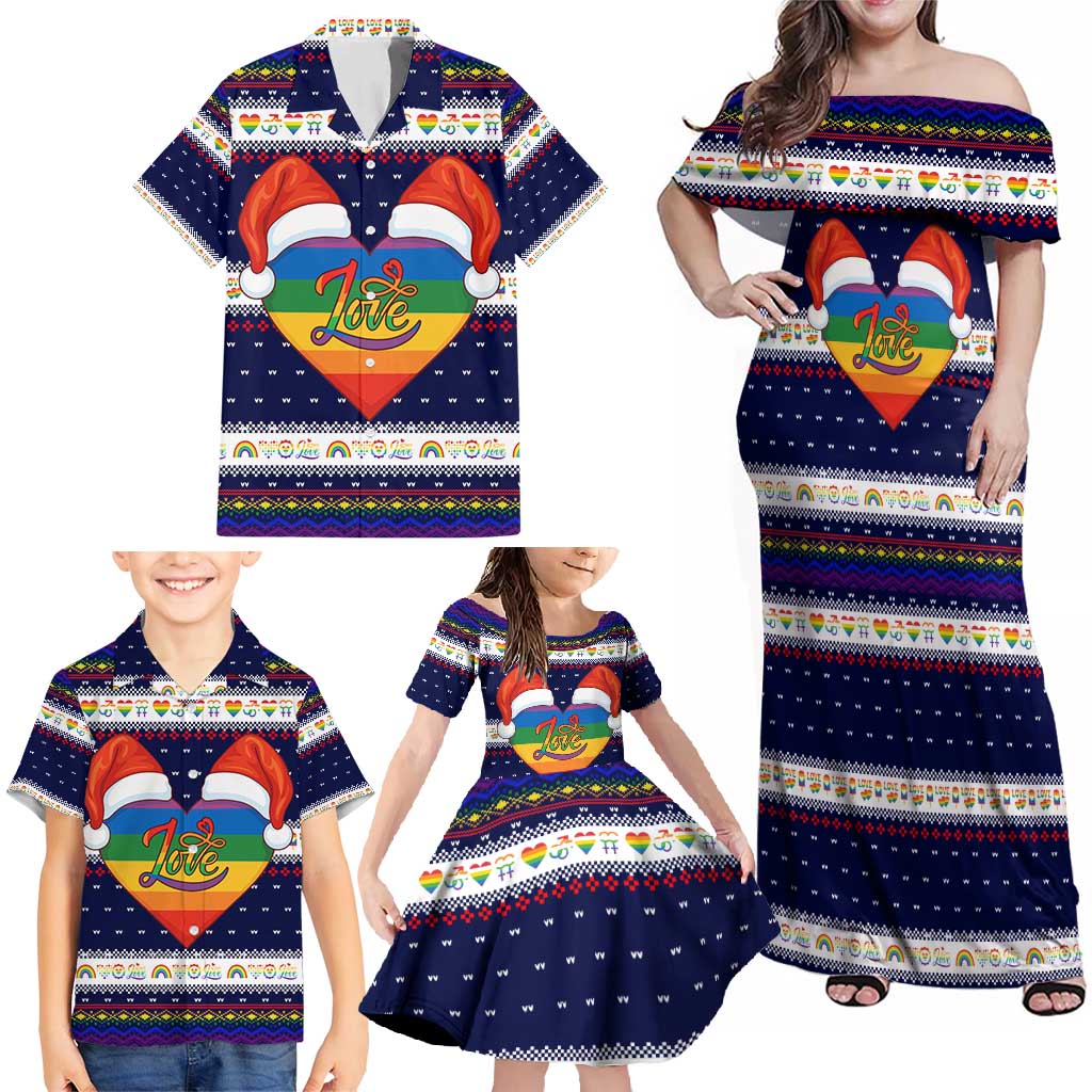 LGBT Heart Christmas Yall Christmas Family Matching Off Shoulder Maxi Dress and Hawaiian Shirt Xmas Holiday Patterns - Wonder Print Shop