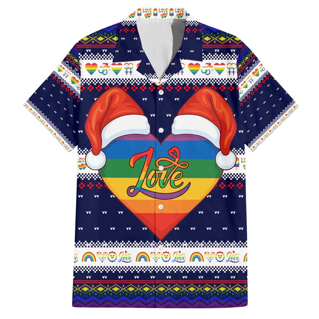 LGBT Heart Christmas Yall Christmas Family Matching Off Shoulder Maxi Dress and Hawaiian Shirt Xmas Holiday Patterns - Wonder Print Shop