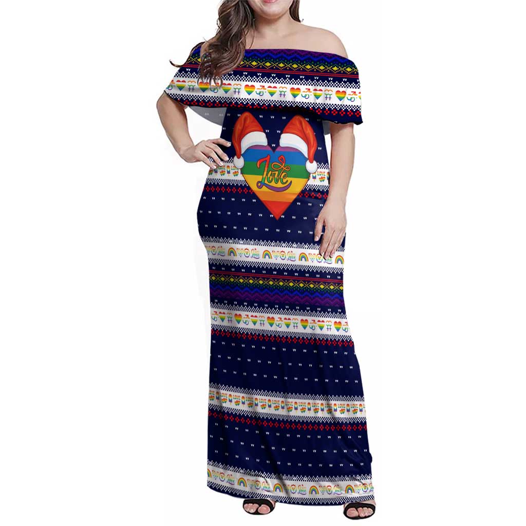 LGBT Heart Christmas Yall Christmas Family Matching Off Shoulder Maxi Dress and Hawaiian Shirt Xmas Holiday Patterns - Wonder Print Shop