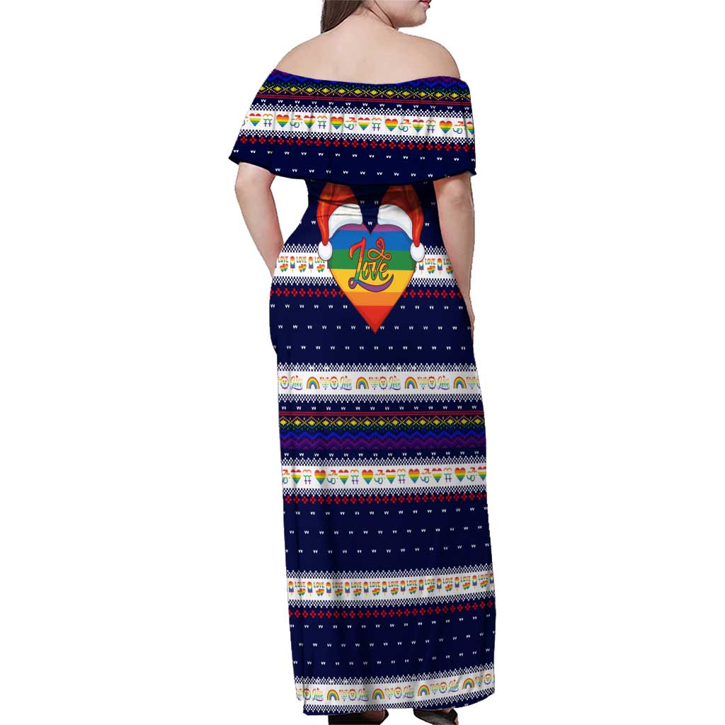 LGBT Heart Christmas Yall Christmas Family Matching Off Shoulder Maxi Dress and Hawaiian Shirt Xmas Holiday Patterns - Wonder Print Shop