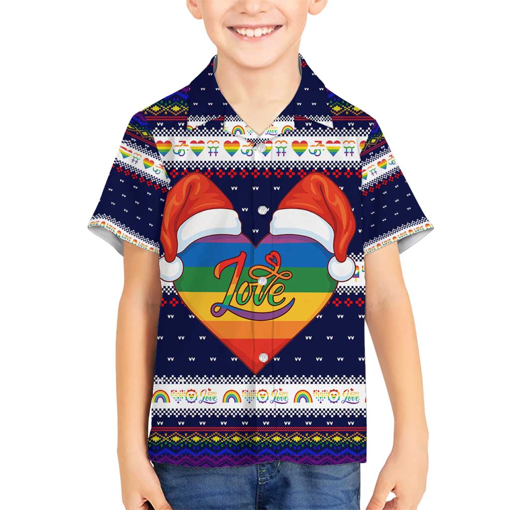 LGBT Heart Christmas Yall Christmas Family Matching Off Shoulder Maxi Dress and Hawaiian Shirt Xmas Holiday Patterns - Wonder Print Shop