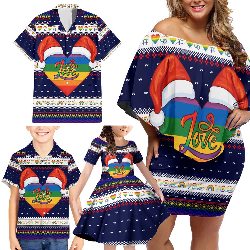 LGBT Heart Christmas Yall Christmas Family Matching Off Shoulder Short Dress and Hawaiian Shirt Xmas Holiday Patterns - Wonder Print Shop
