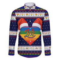 LGBT Heart Christmas Yall Christmas Family Matching Off Shoulder Short Dress and Hawaiian Shirt Xmas Holiday Patterns - Wonder Print Shop