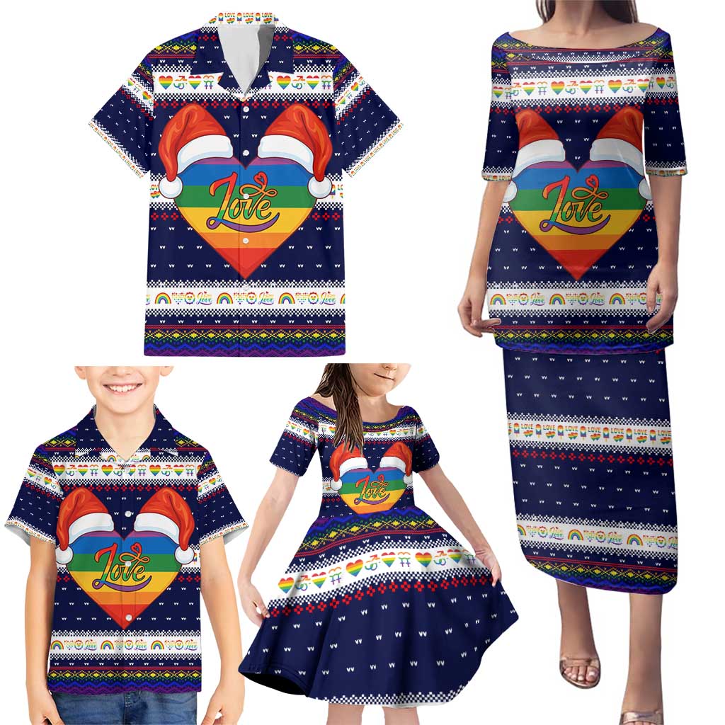 LGBT Heart Christmas Yall Christmas Family Matching Puletasi and Hawaiian Shirt Xmas Holiday Patterns - Wonder Print Shop