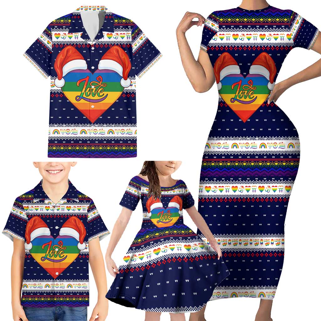 LGBT Heart Christmas Yall Christmas Family Matching Short Sleeve Bodycon Dress and Hawaiian Shirt Xmas Holiday Patterns - Wonder Print Shop