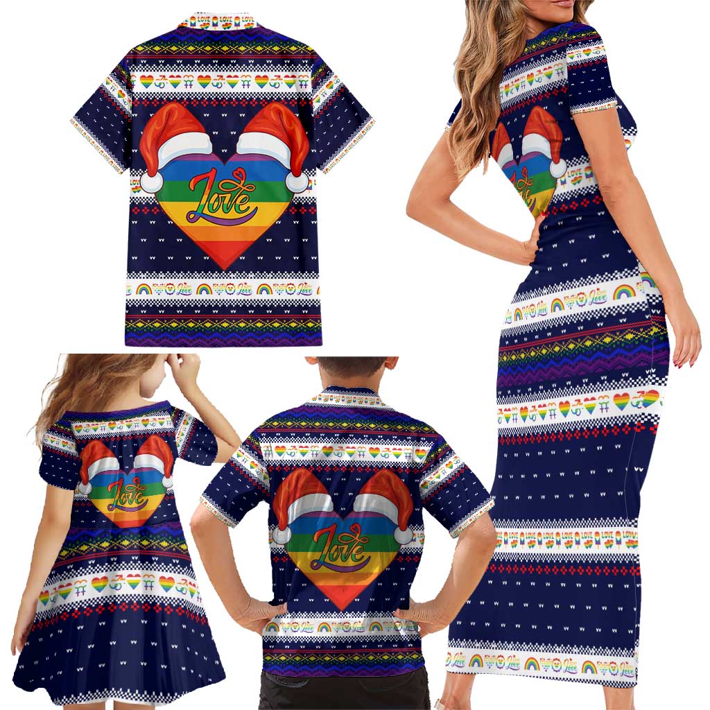 LGBT Heart Christmas Yall Christmas Family Matching Short Sleeve Bodycon Dress and Hawaiian Shirt Xmas Holiday Patterns - Wonder Print Shop