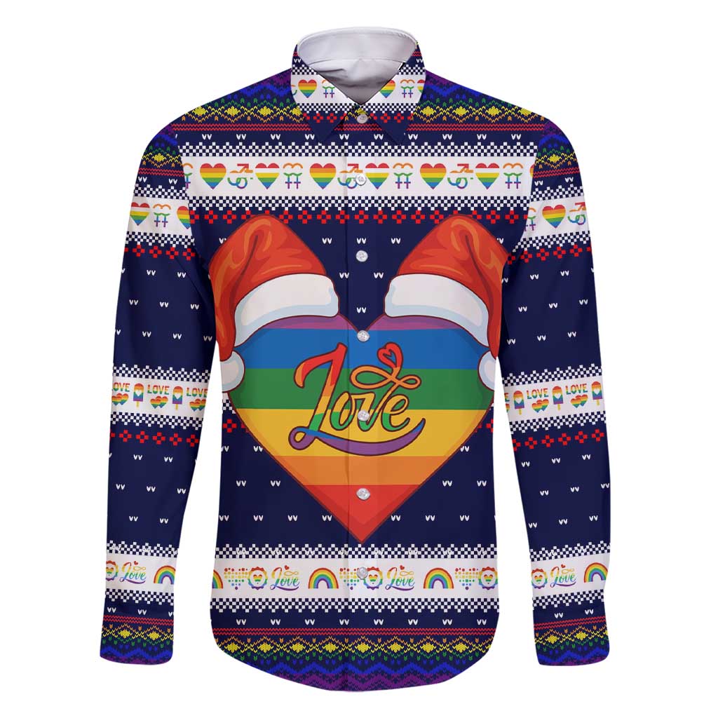 LGBT Heart Christmas Yall Christmas Family Matching Short Sleeve Bodycon Dress and Hawaiian Shirt Xmas Holiday Patterns - Wonder Print Shop