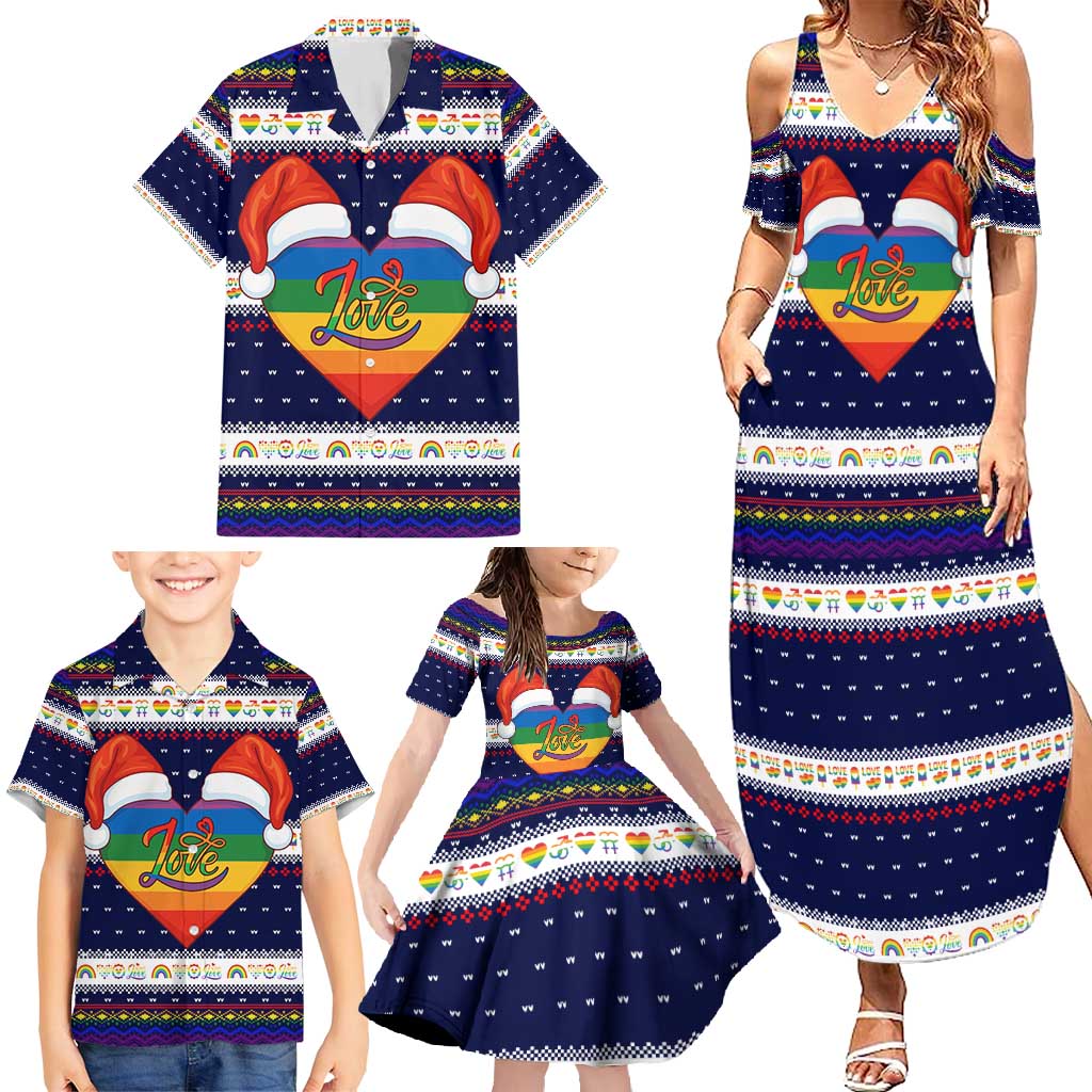 LGBT Heart Christmas Yall Christmas Family Matching Summer Maxi Dress and Hawaiian Shirt Xmas Holiday Patterns - Wonder Print Shop
