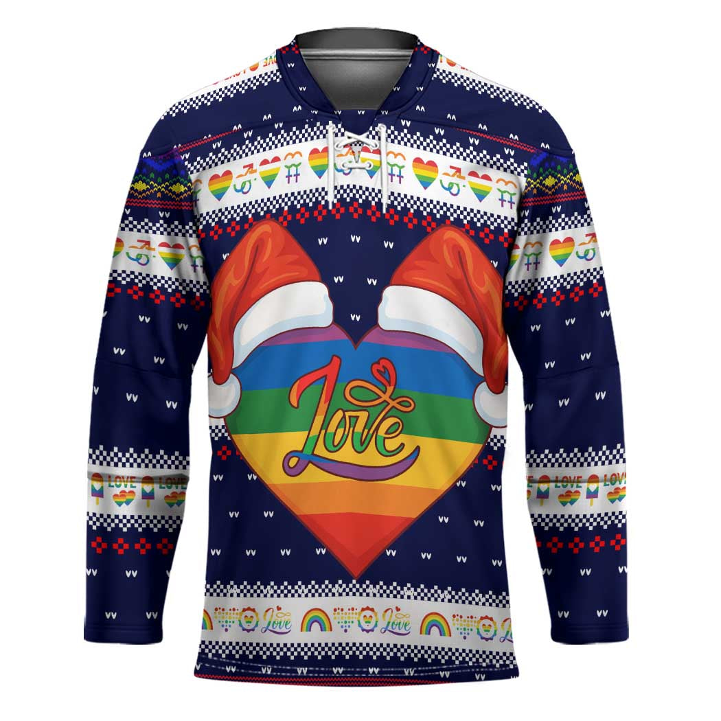 LGBT Heart Christmas Yall Christmas Hockey Jersey Xmas Holiday Patterns - Wonder Print Shop