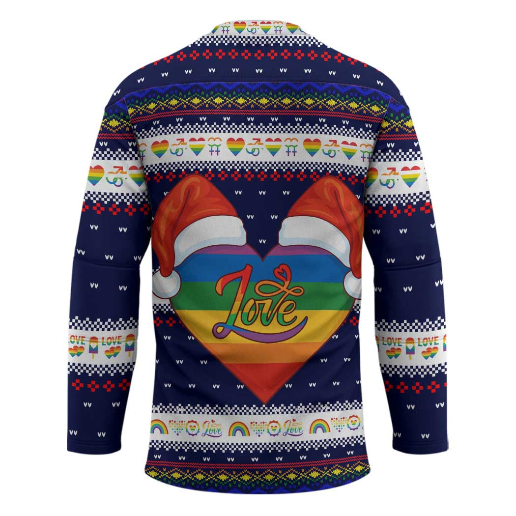 LGBT Heart Christmas Yall Christmas Hockey Jersey Xmas Holiday Patterns - Wonder Print Shop
