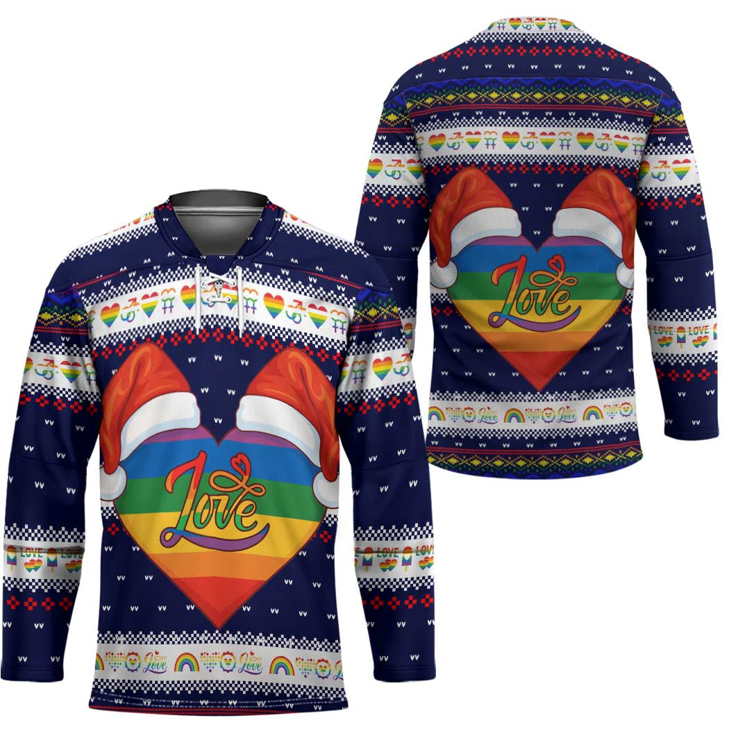 LGBT Heart Christmas Yall Christmas Hockey Jersey Xmas Holiday Patterns - Wonder Print Shop