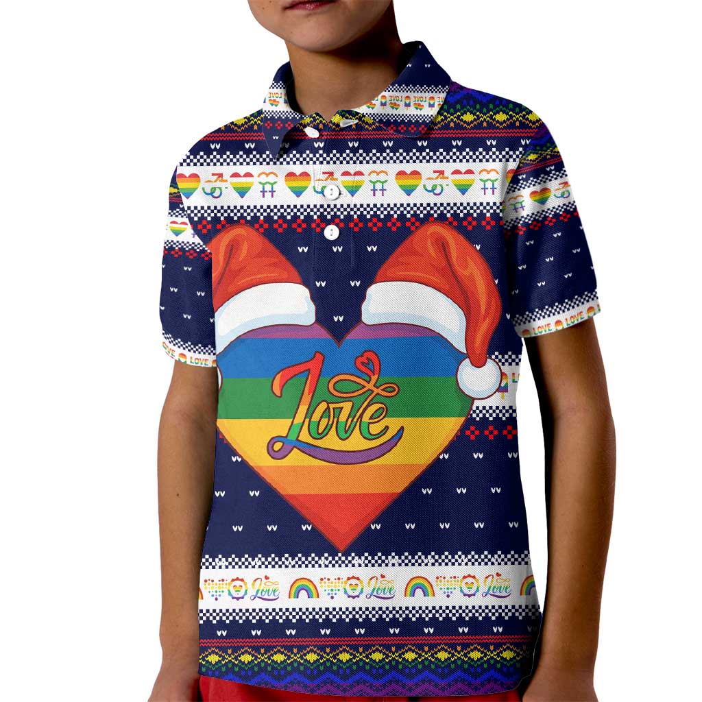 LGBT Heart Christmas Yall Christmas Kid Polo Shirt Xmas Holiday Patterns - Wonder Print Shop