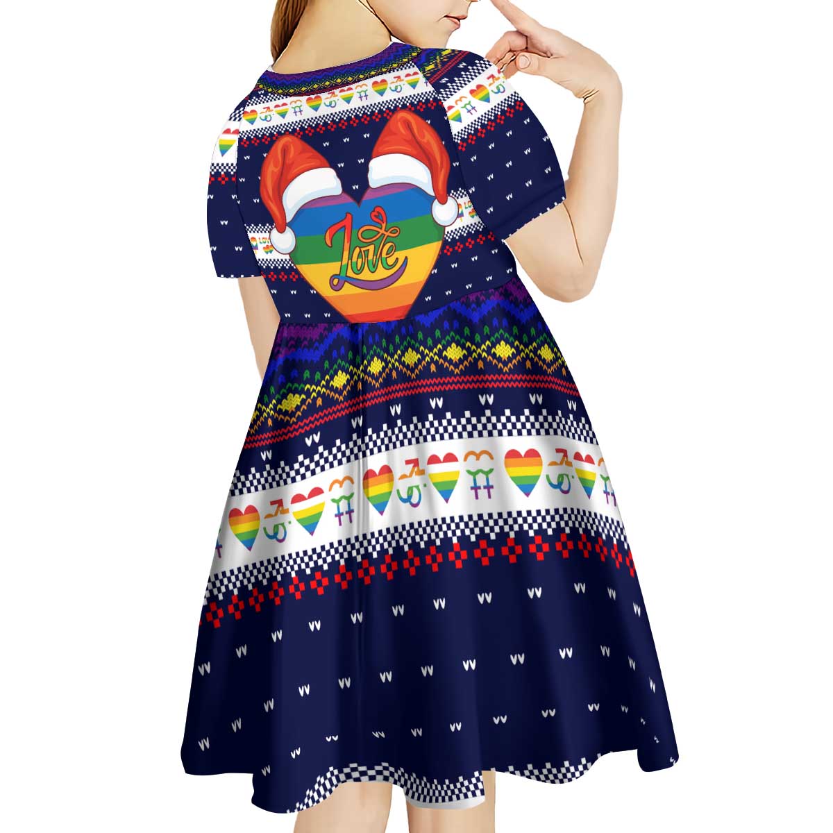 LGBT Heart Christmas Yall Christmas Kid Short Sleeve Dress Xmas Holiday Patterns - Wonder Print Shop
