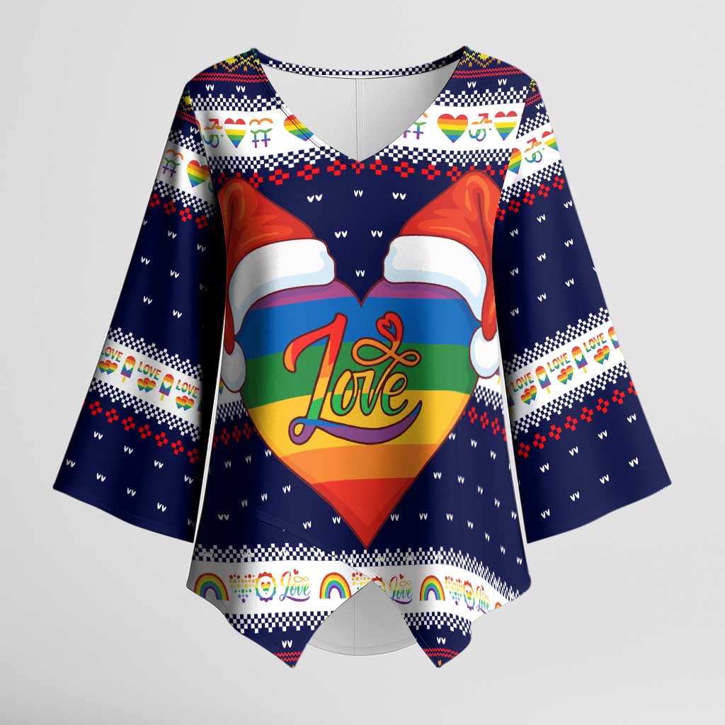 LGBT Heart Christmas Yall Christmas Kimono Sleeve Blouse Xmas Holiday Patterns - Wonder Print Shop
