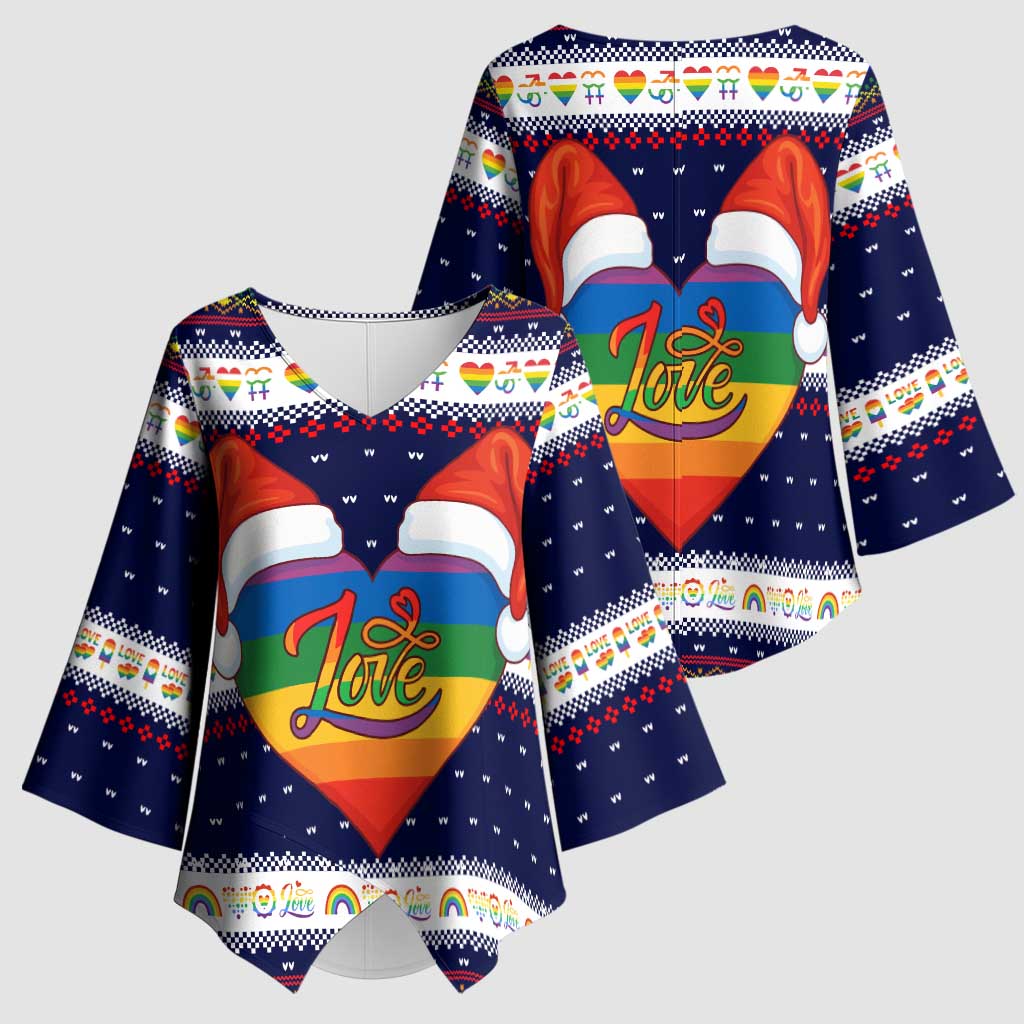 LGBT Heart Christmas Yall Christmas Kimono Sleeve Blouse Xmas Holiday Patterns - Wonder Print Shop