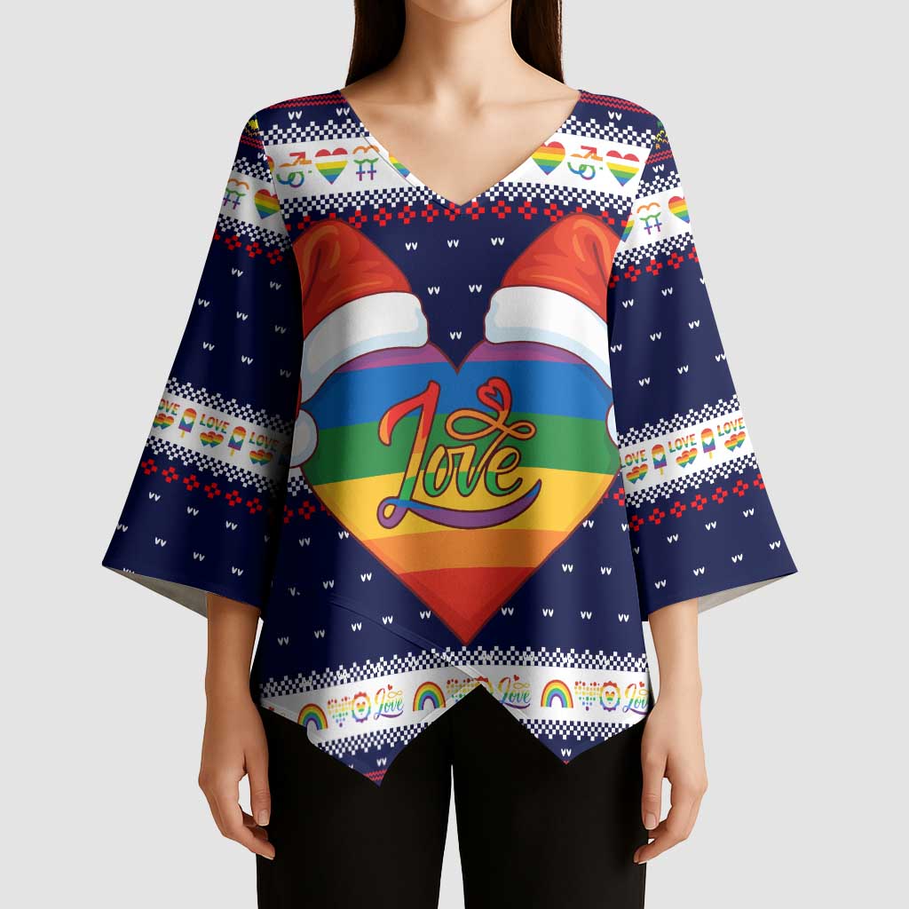 LGBT Heart Christmas Yall Christmas Kimono Sleeve Blouse Xmas Holiday Patterns - Wonder Print Shop