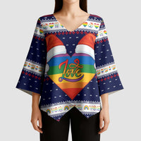 LGBT Heart Christmas Yall Christmas Kimono Sleeve Blouse Xmas Holiday Patterns - Wonder Print Shop