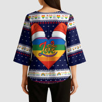 LGBT Heart Christmas Yall Christmas Kimono Sleeve Blouse Xmas Holiday Patterns - Wonder Print Shop