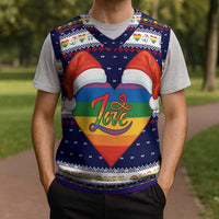 LGBT Heart Christmas Yall Christmas Knitted V-Neck Vest Xmas Holiday Patterns - Wonder Print Shop