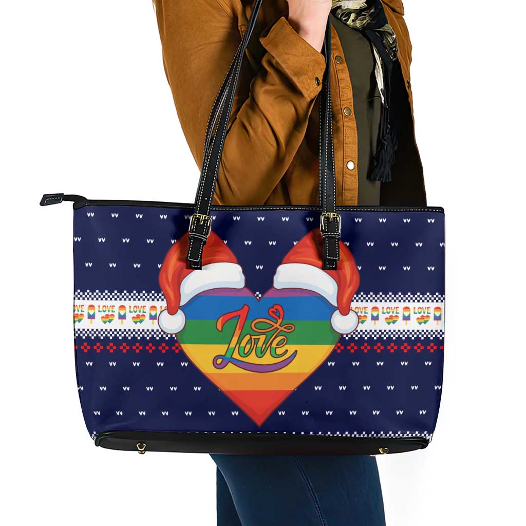LGBT Heart Christmas Yall Christmas Leather Tote Bag Xmas Holiday Patterns - Wonder Print Shop