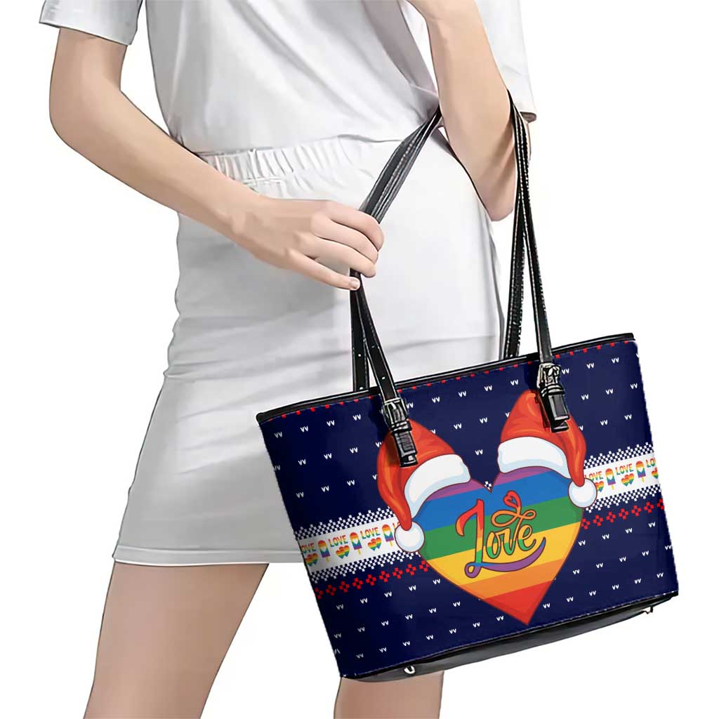 LGBT Heart Christmas Yall Christmas Leather Tote Bag Xmas Holiday Patterns - Wonder Print Shop