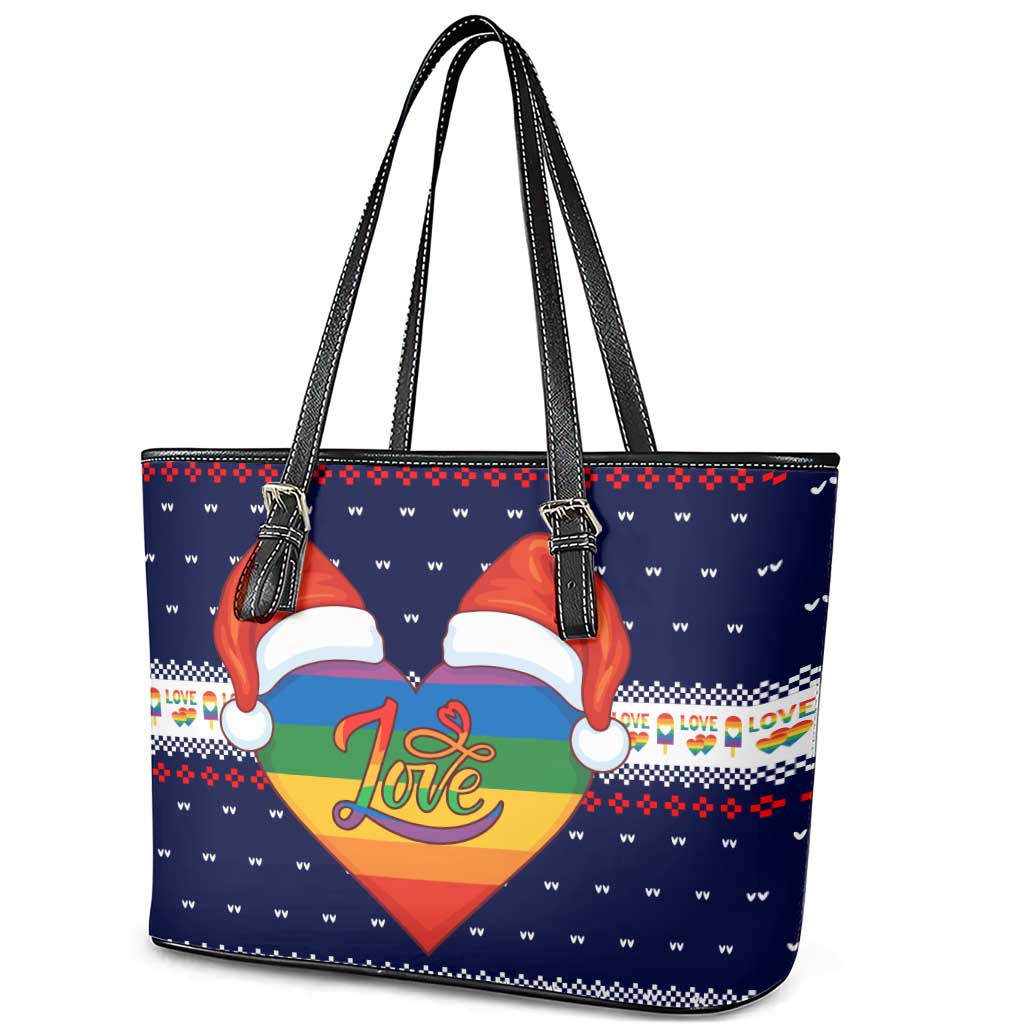 LGBT Heart Christmas Yall Christmas Leather Tote Bag Xmas Holiday Patterns - Wonder Print Shop