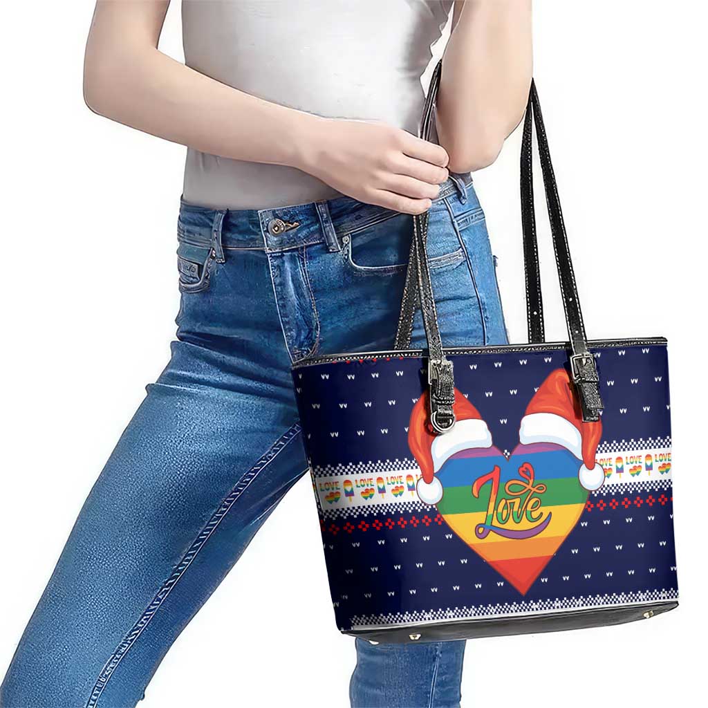 LGBT Heart Christmas Yall Christmas Leather Tote Bag Xmas Holiday Patterns - Wonder Print Shop