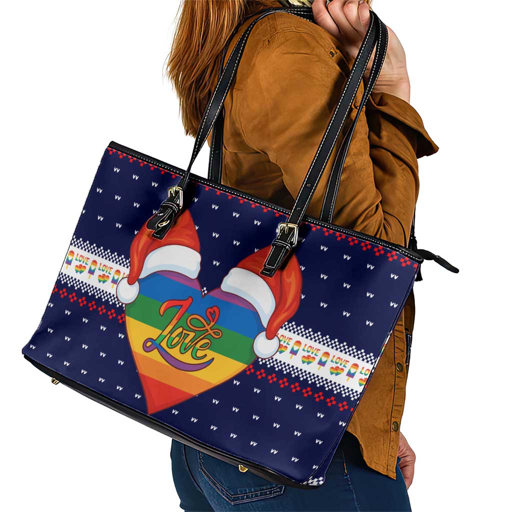 LGBT Heart Christmas Yall Christmas Leather Tote Bag Xmas Holiday Patterns - Wonder Print Shop