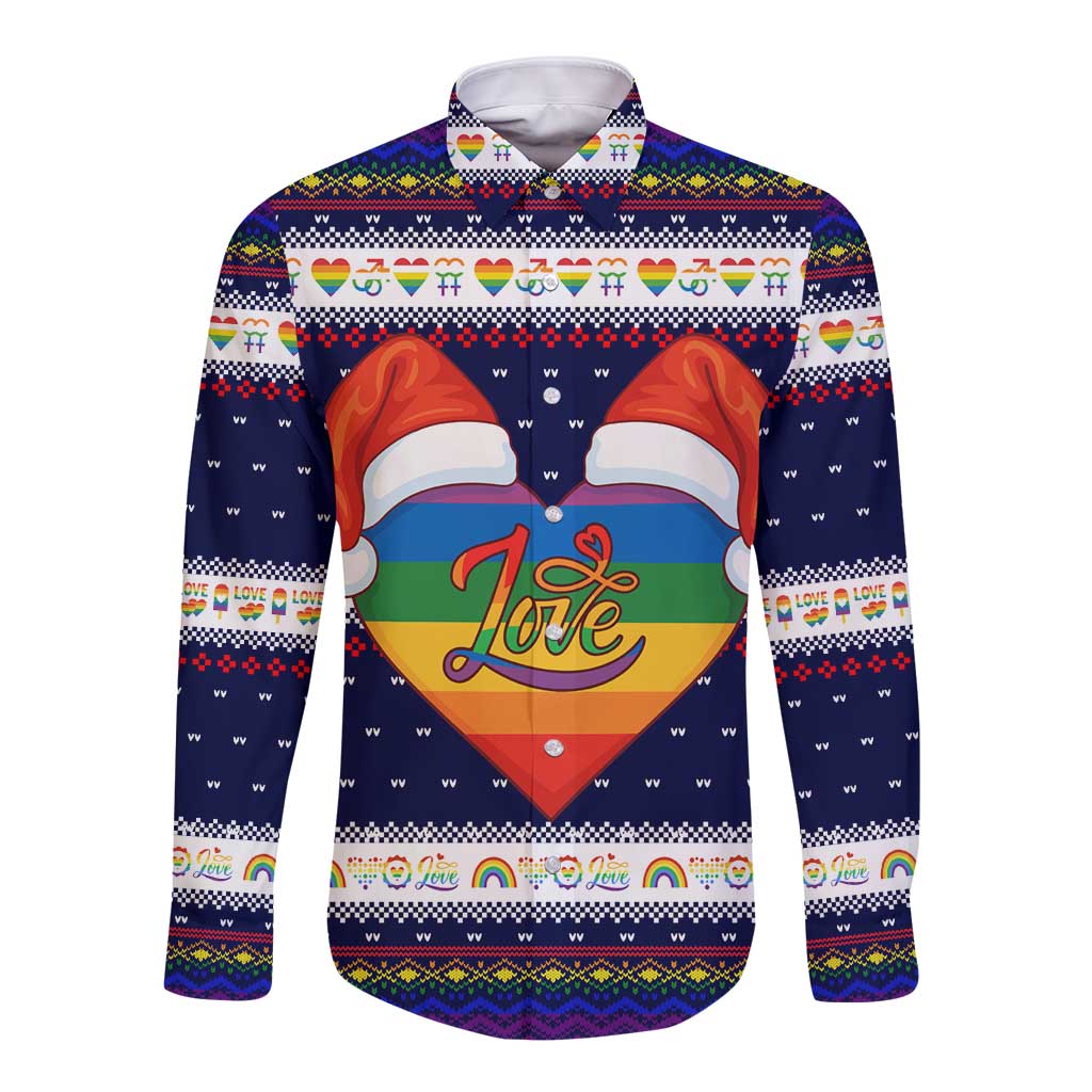 LGBT Heart Christmas Yall Christmas Long Sleeve Button Shirt Xmas Holiday Patterns - Wonder Print Shop