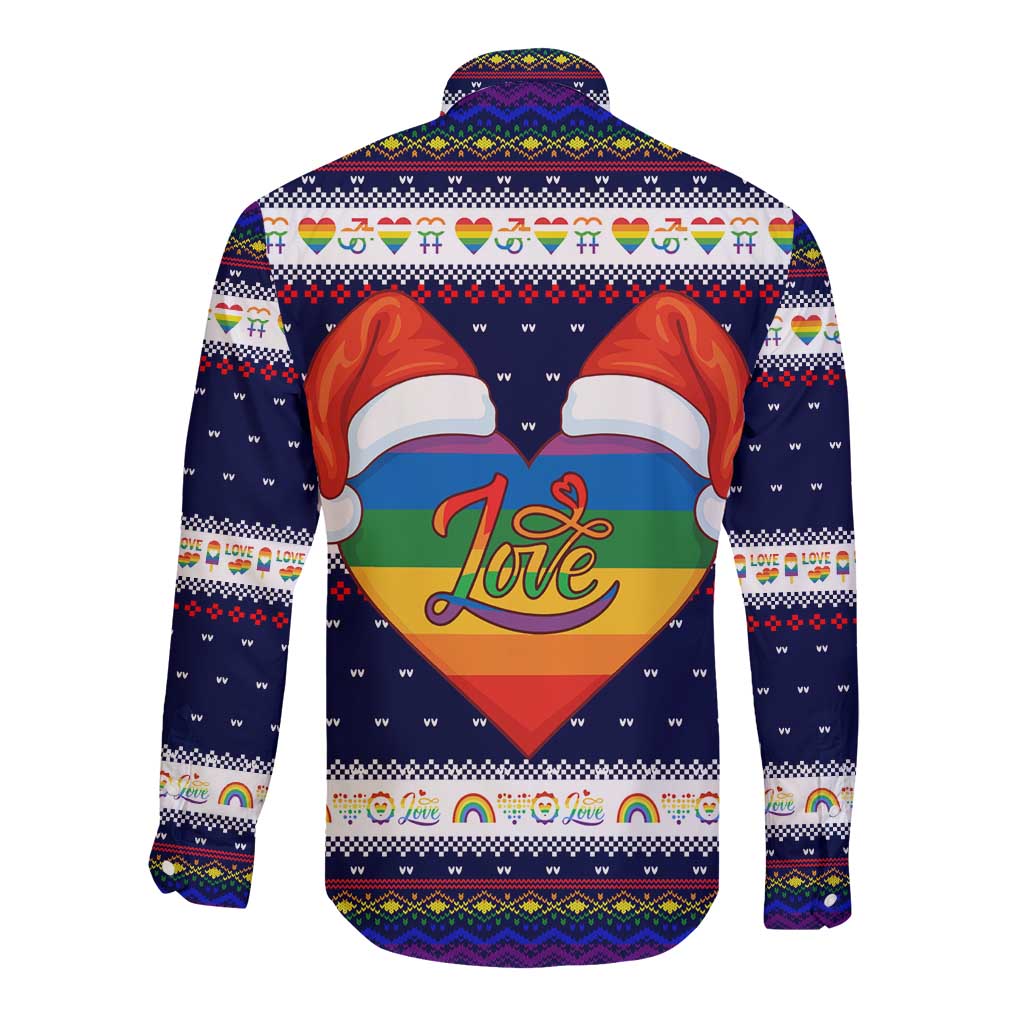 LGBT Heart Christmas Yall Christmas Long Sleeve Button Shirt Xmas Holiday Patterns - Wonder Print Shop
