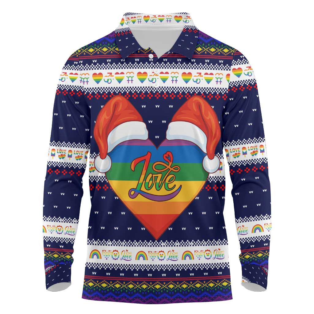 LGBT Heart Christmas Yall Christmas Long Sleeve Polo Shirt Xmas Holiday Patterns - Wonder Print Shop